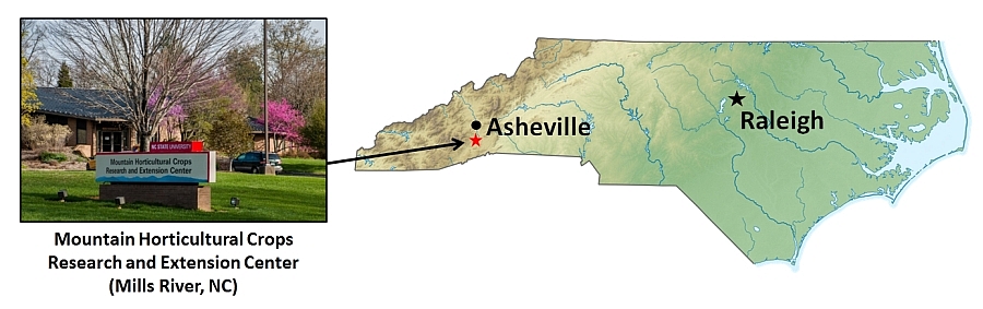 NC map showing Asheville and Raleigh