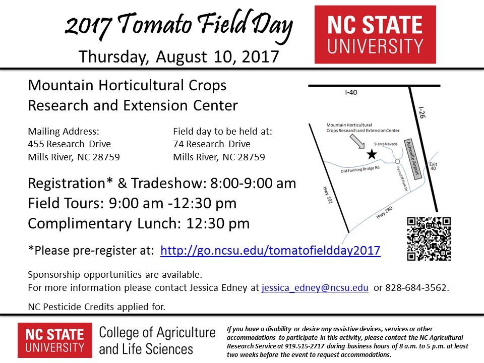 The 2017 MHCREC Tomato Field Day takes place on Thursday, August 10, 2017 from 8-12:30 p.m.